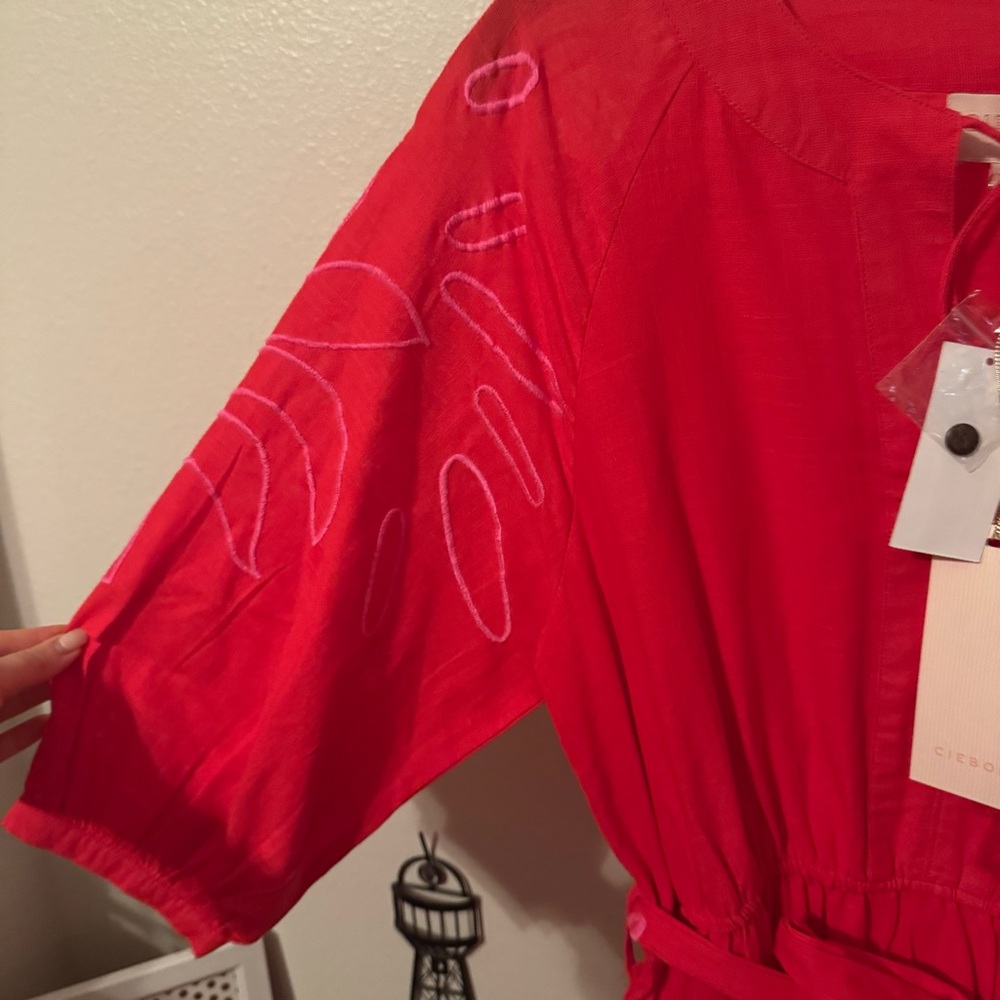 NWT Ciebon Eliza Embroidered A-Line Dress in Red Sz L - Picture 9 of 15